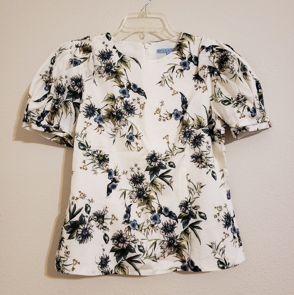 Noor Floral Print Puffed Statement Shoulder Blouse - Picture 1 of 6
